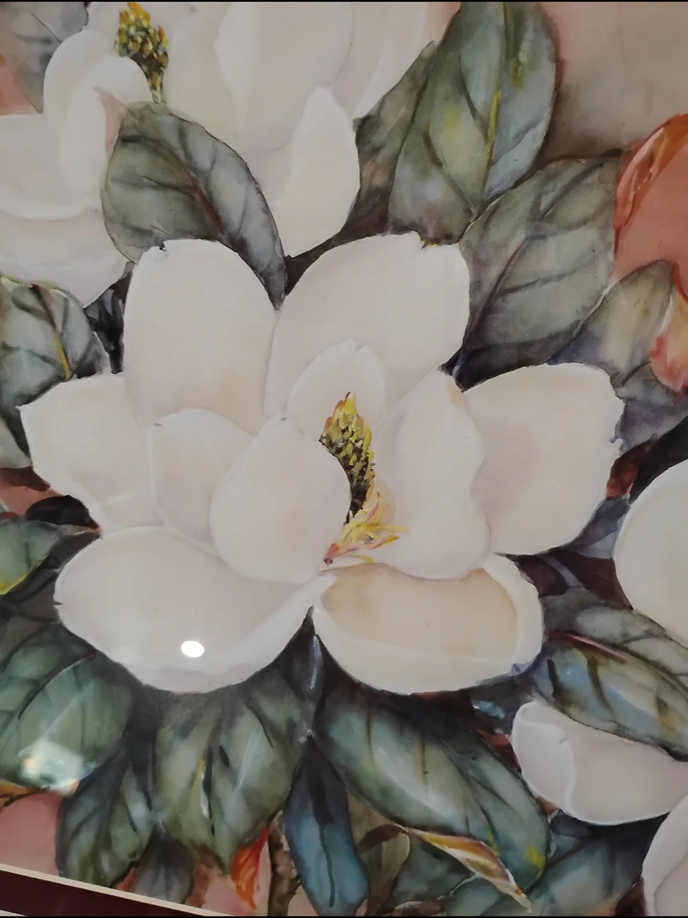 Classic White Magnolia Floral Wall Art Print with Gold Frame